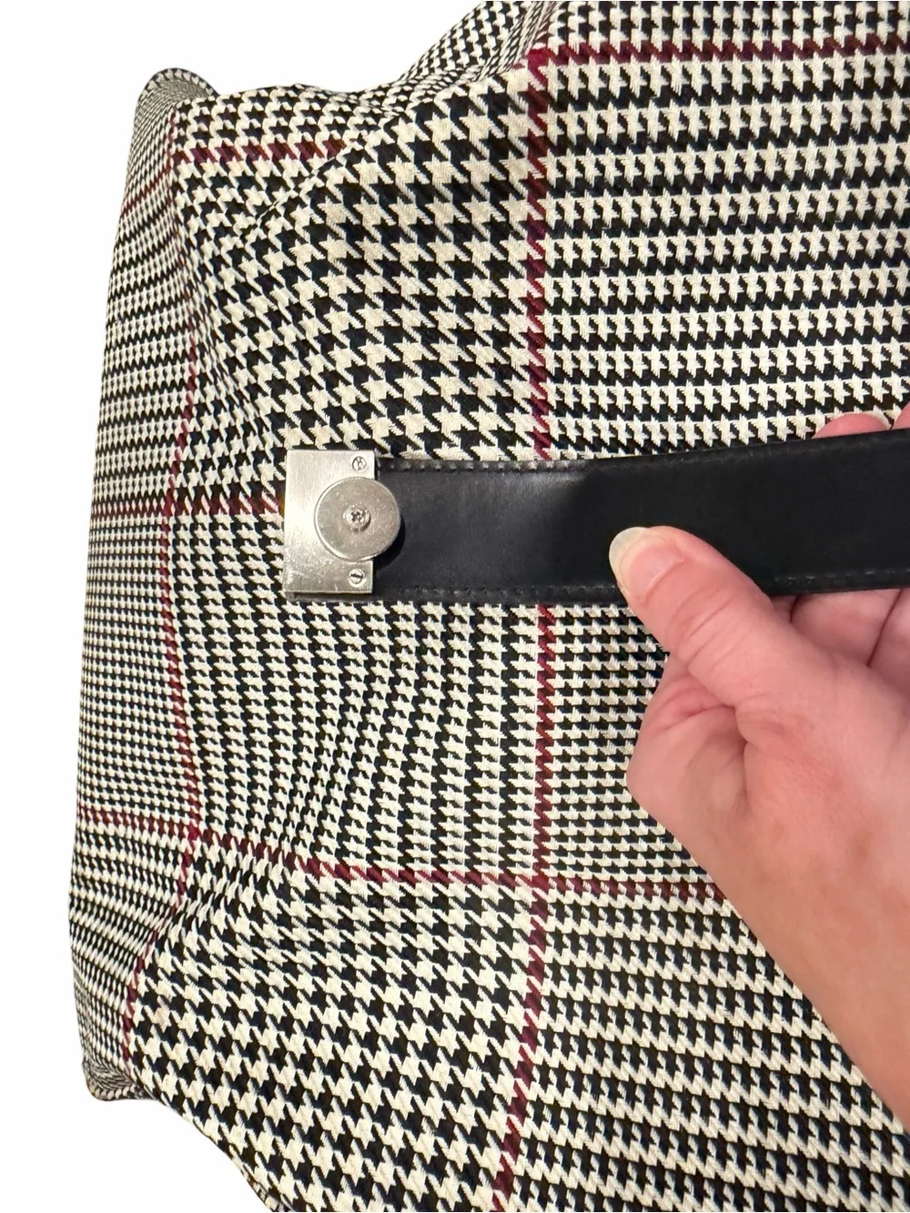 Lauren Ralph Lauren Houndstooth Tote Black White Red Snap, Lined Pockets